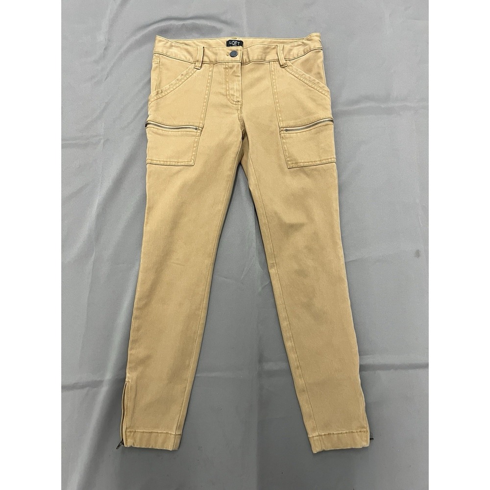 Ann Taylor LOFT utility cargo pants front zipper pockets ankle zips Size 4P